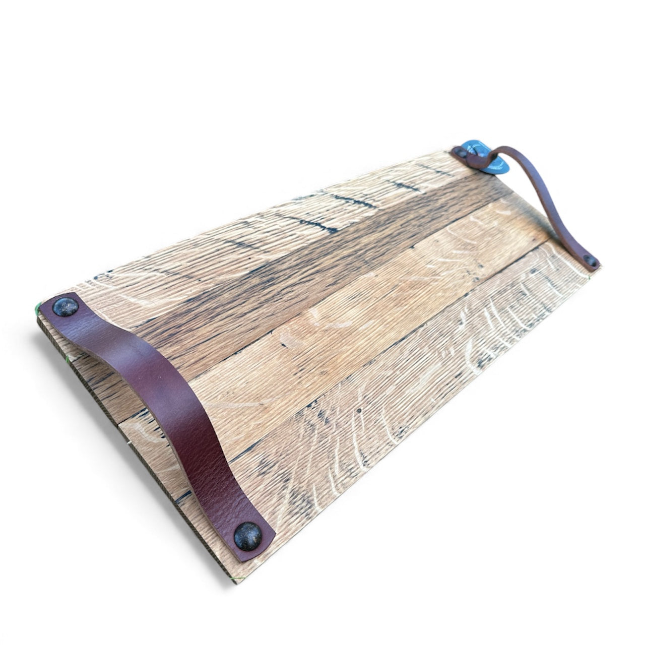 Kentucky Bourbon Barrel 22" Serving Tray with Leather Handles