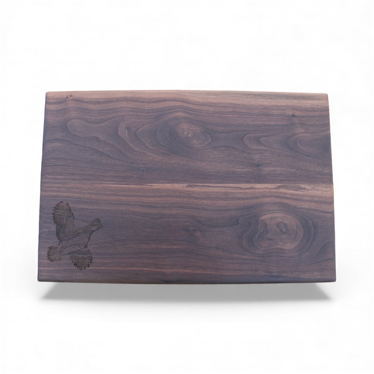 In Stock: Walnut Cutting Board with Quail in Flight