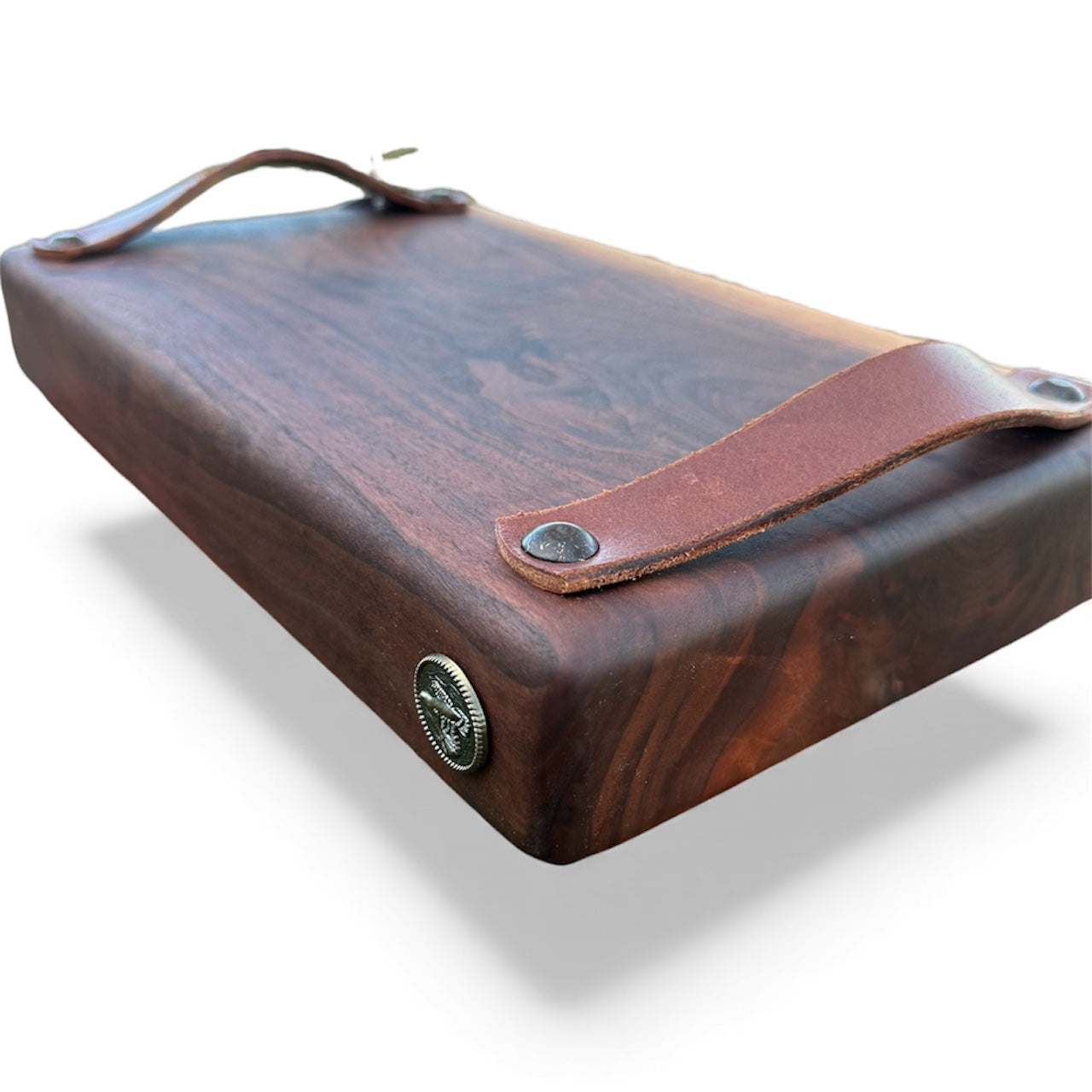 Leather-Handled Serving Tray with Quail Concho