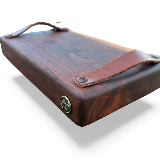 Leather-Handled Serving Tray with Quail Concho